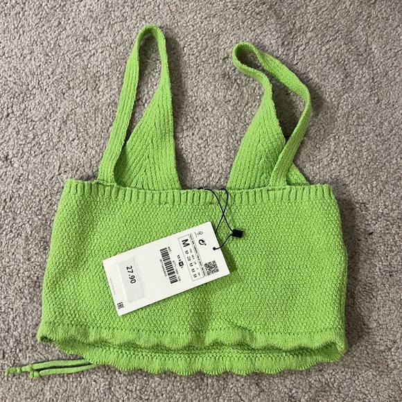 ZARA TIED KNIT TOP LIGHT GREEN - Picture 4 of 6